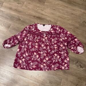 Lee Women’s 3X Floral Peasant Tunic - Burgundy Pink